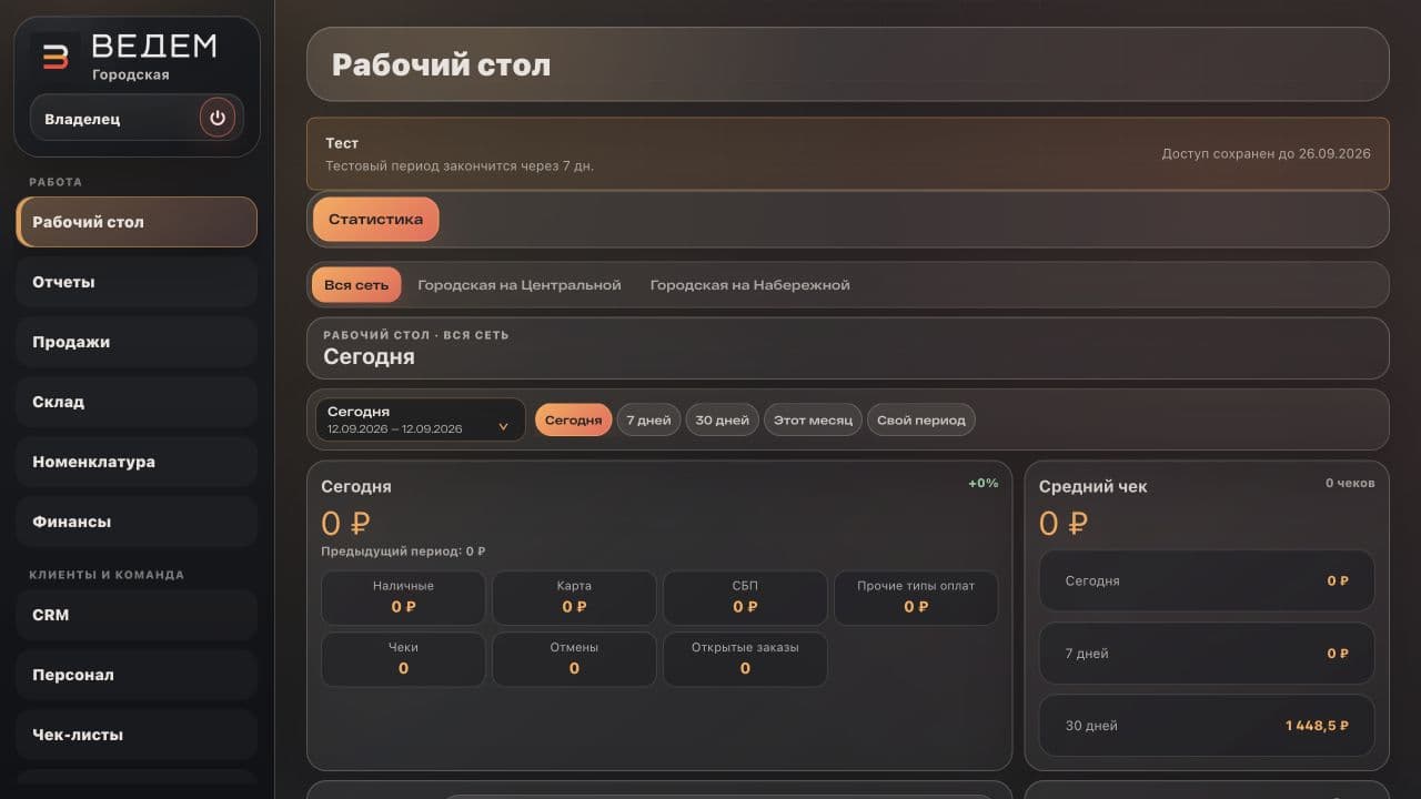 Рабочий стол ВЕДЁМ Back Office
